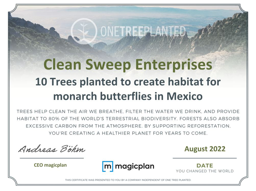 Clean Sweep Enterprises, Inc.'s 10 Trees Planted