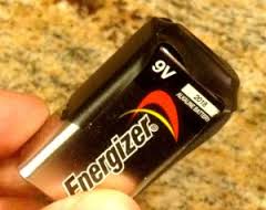9V Energizer Battery with plastic caps in place