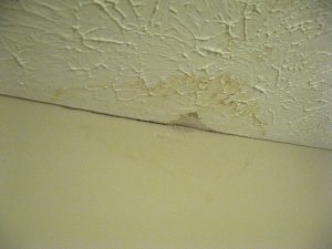 Close-up of stained ceiling with water damage