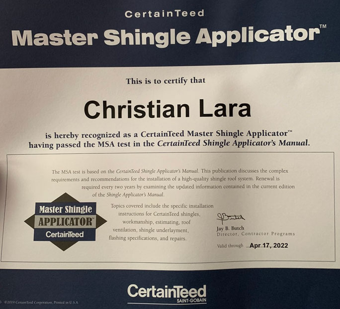 Master Shingle Certification