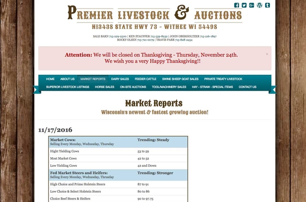 Virtual Vision updated the Market Report section on Premier Livestock
