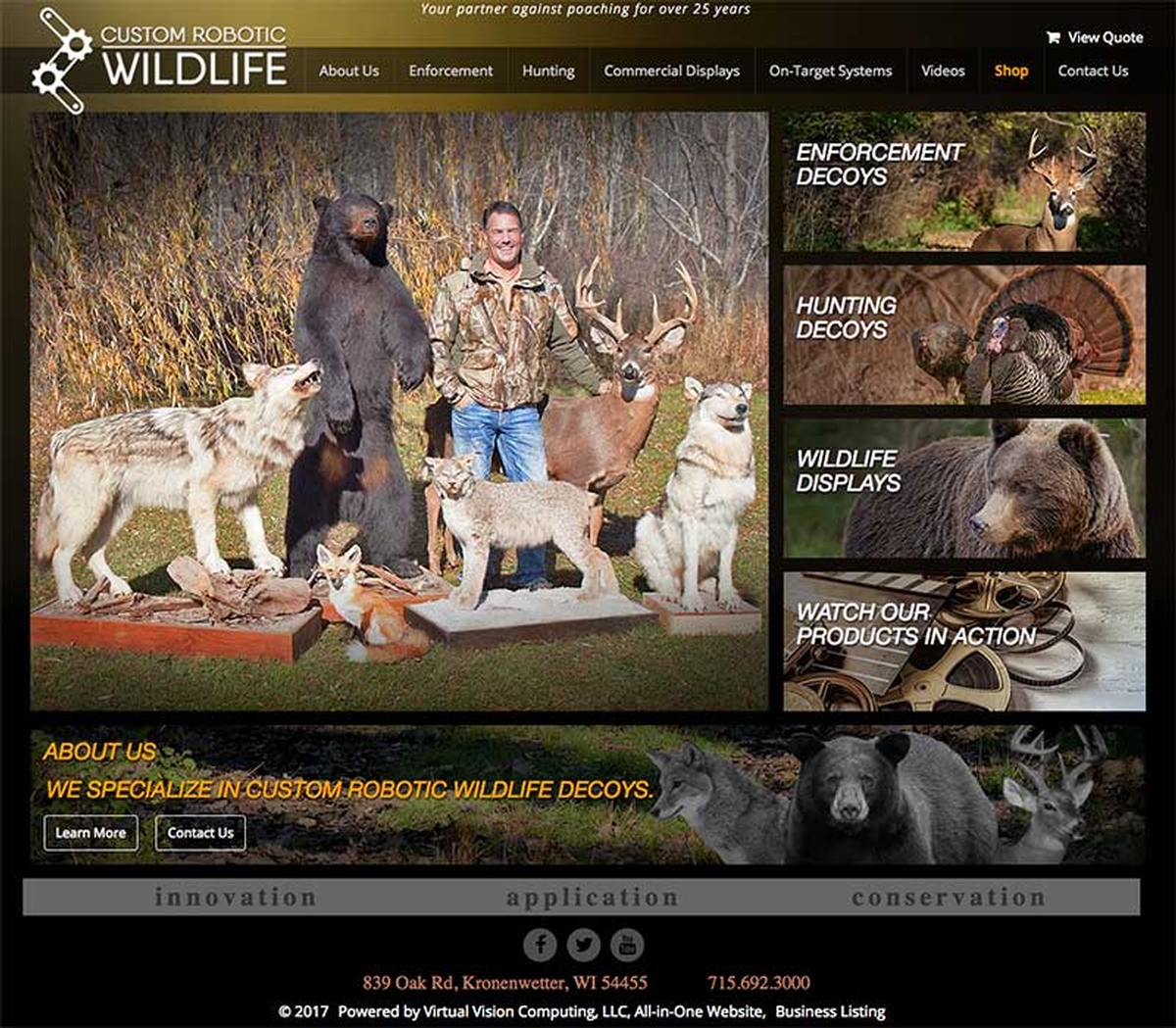 Virtual Vision recently launched a new website for Custom Robotic Wildlife
