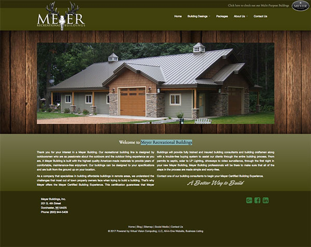 Virtual Vision recently launched a new website for Meyer Recreational Buildings